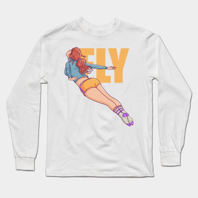 Flying Girl Long Sleeve T-Shirt by artub